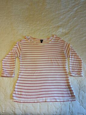 Patagonia White Tee with Red Stripes Long Sleeve